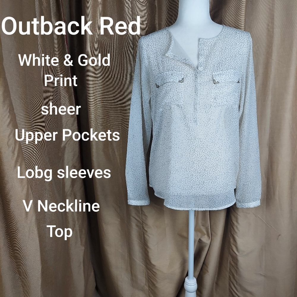 Outback red white & gold Print top size M